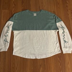 Pink Victoria Secret Colorblock Long Sleeve Shirt Teal &‎ White Size Size L NWOT